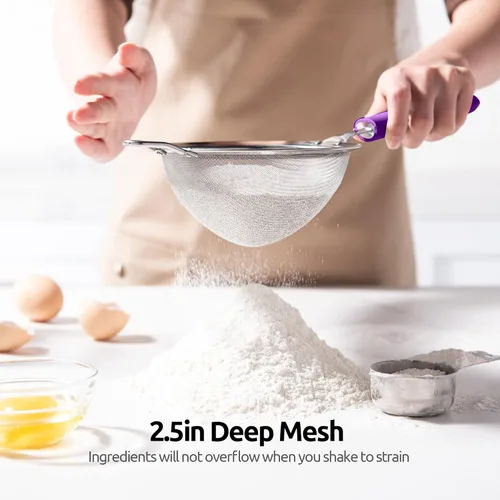 Miniatura 9 de Colador de Malla de Acero Inoxidable 18/8: U-Taste Colador de Cocina de Malla Fina de 5.5 Pulgadas Colador de Alimentos con Mango de Silicona (5)