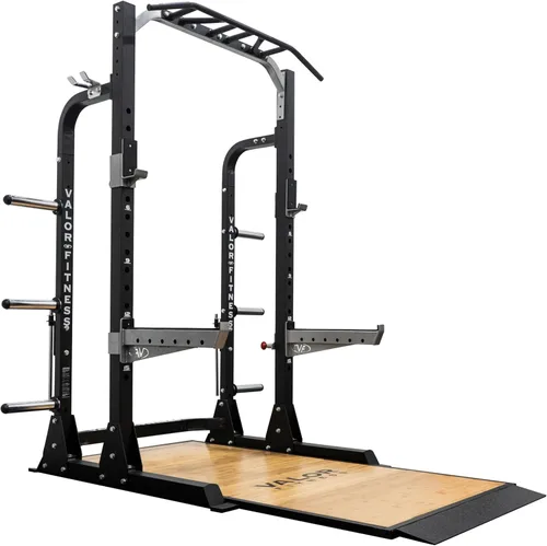 Miniatura 10 de Valor Fitness Máquina de sentadillas de media rejilla - Estación de dominadas de agarre múltiple de 5 posiciones - Altura ajustable, almacenamiento