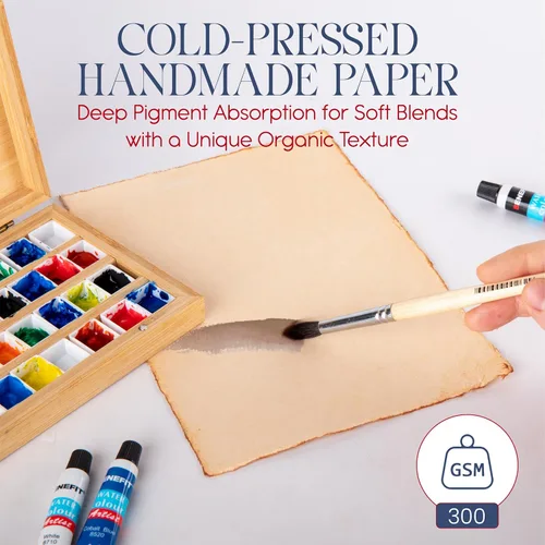 Miniatura 4 de Wanderings 300 g/m² Papel de acuarela grueso hecho a mano, A5 5.8"x8.3" Papel vintage hecho a mano con borde engarzado – Papel antiguo prensado