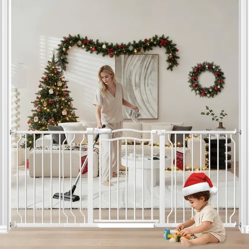 Miniatura 10 de Puerta de bebé extra ancha para puertas de 53.1 a 62.6 pulgadas, puertas para perros montadas a presión con puerta, barrera de seguridad infantil