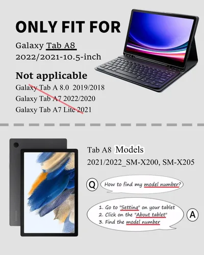 Miniatura 2 de TUNKARMOR Funda Teclado Para Samsung Galaxy Tab A8 10.5 Pulgadas 2022 2021 Soporte De Lápiz Incorporado Con Ratón - Negro