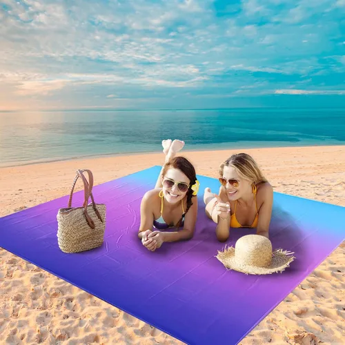 Miniatura 5 de WIWIGO Manta de playa impermeable a prueba de arena tapete de playa 79" X 83"/10'x9' para 2-8 adultos, de secado rápido, tapete de picnic al aire