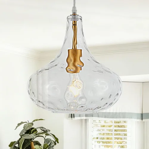 Miniatura 12 de VILUXY Lámpara Colgante de Vidrio Vintage, Iluminación Colgante Individual, Negro con Pantalla de Vidrio Transparente Clásico para Casa de Campo