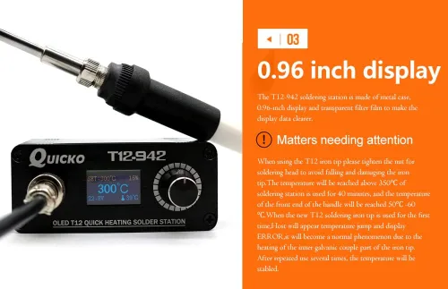 Miniatura 7 de QUICKO Estación de soldadura digital DC24V T12-942 Temperatura ajustable Autosleep/apagado automático/impulso de una tecla Viene con punta