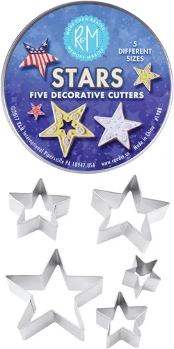 Miniatura 3 de R&M International Cortadores de galletas de estrella, tamaños surtidos, juego de 5 piezas en lata de regalo