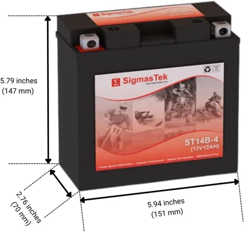 Miniatura 2 de Batería de motocicleta SLA compatible con GT14B-4 de SigmasTek, ST14B-4 210CCA
