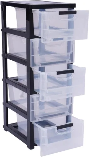 Miniatura 4 de Cómoda de plástico para dormitorio, organizador de 5 cajones, armario de almacenamiento vertical moderno para ropa, torre de almacenamiento alta