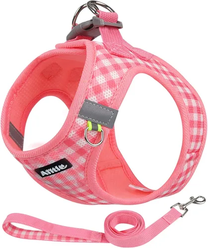 Miniatura 10 de AIITLE Juego de arnés y correa para perro, sin tirones, arnés de malla suave reflectante para cachorros y gatos extra pequeños, arnés de chaleco a