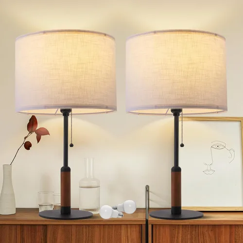 Miniatura 11 de Lámpara de mesa moderna de mediados de siglo de 21 pulgadas con interruptor de cadena de tracción, lámparas de noche de luz de 3