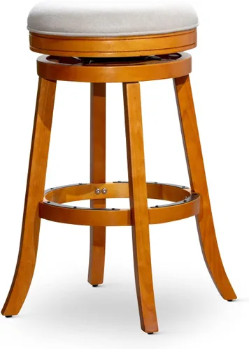 Miniatura 9 de DTY Indoor Living Creede - Taburetes de altura de mostrador de 26 pulgadas, giratorios sin espalda, acabado cereza con asiento de cuero de hueso