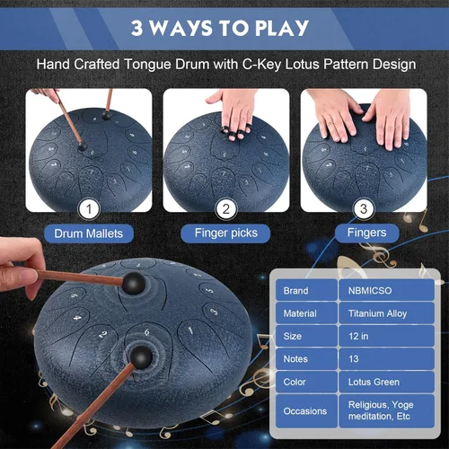 Miniatura 4 de Tambor de Lengua de Acero - 13 Notas 12 Pulgadas Clave de Do Tambor de Lengua Instrumentos de Percusión - Tambor de Mano con Libro de Música