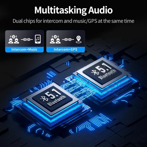 Miniatura 3 de JESIMAIK Auriculares Bluetooth para Casco de Motocicleta, Sistema de Comunicación de Casco de 2KM de 10 Vías, Intercomunicador de Audio Multitarea