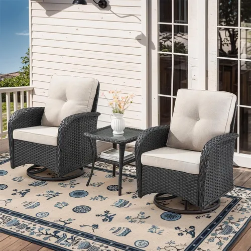 Miniatura 24 de Belord Sillas de Mimbre Giratorias Mecedoras para Patio - Juego de 2 Sillas Mecedoras Giratorias para Exteriores con Mesa Auxiliar de Ratán, Silla