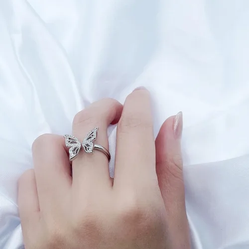 Miniatura 5 de Bonitos anillos de mariposa para mujeres y niñas, anillo ajustable de declaración de animales, joyería de mariposa con circonita cúbica, Aleación