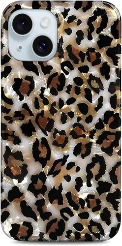 J.west Funda compatible con iPhone 14 Plus, lujosa funda de silicona suave con estampado de leopardo translúcido translúcido y vintage para niñas y