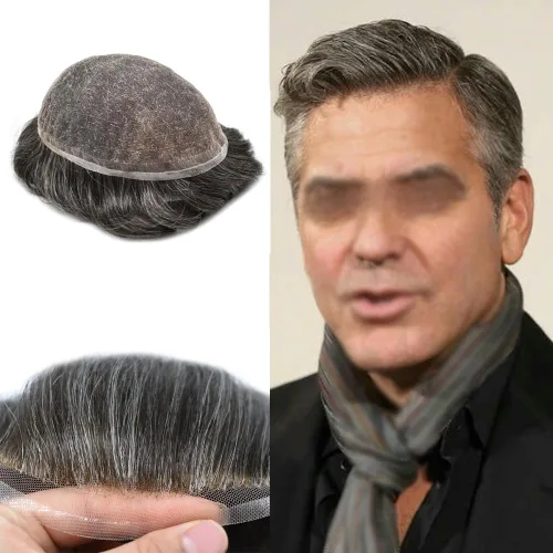 Miniatura 42 de Men Toupee Hairpiece Human Hair System Mens Hair Piece Bleached Knot Full Lace Toupee For Men Protesis Capilar Mens Toupee 6X8 1# Jet Black 100%