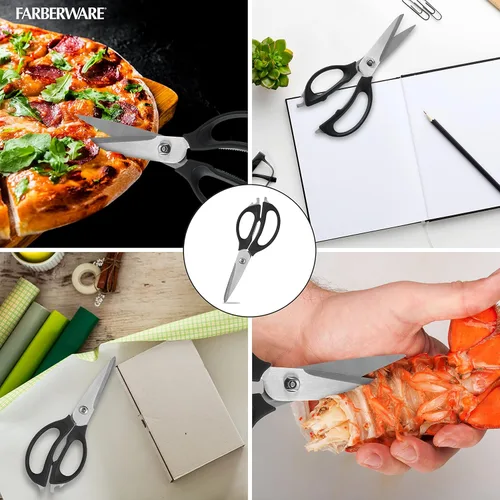 Miniatura 7 de Farberware Tijeras de cocina 4 en 1 con mango negro, tijeras de acero inoxidable de alto carbono con abridor de botellas, abridor de tarros