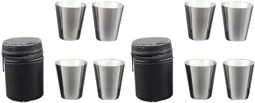 Miniatura 9 de 4 vasos de chupito de acero inoxidable de 1.0 fl oz (1 onza), vaso de chupito con una funda de transporte de piel sintética negra, para acampar al