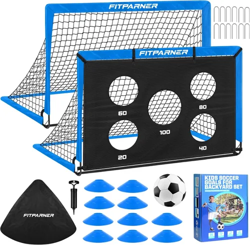Miniatura 12 de Portería de fútbol, portería de fútbol para niños en el patio trasero, 2 unidades, redes de fútbol portátiles de 4 x 3/6 x 4 pies con objetivo