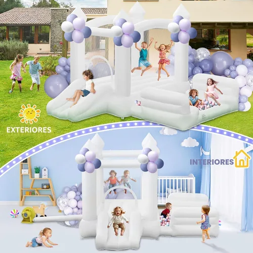 Miniatura 3 de Casa Inflable Blanca para Niños de 3-8, Casa Inflable Grande con Soplador de Aire Tobogán Piscina de Pelotas Saltando 100 Pelotas, Castillo Inflable