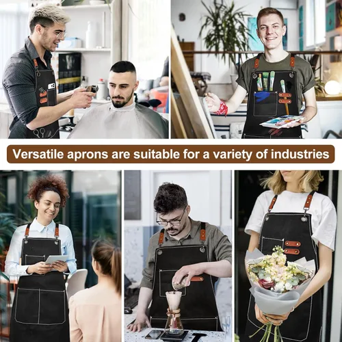 Miniatura 7 de APRONPANDA Delantales de chef con espalda cruzada para hombres y mujeres con bolsillos, delantal de trabajo de cocina ajustable de lona de algodón