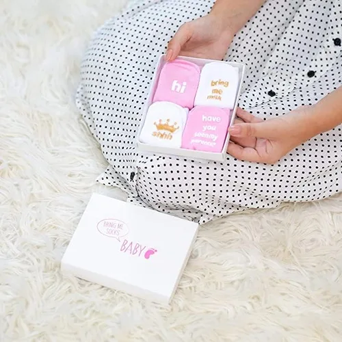 Miniatura 8 de Juego de calcetines de regalo para bebé niña regalo único para bebé o recién nacido para ella 4 pares de bonitas citas en caja de regalo