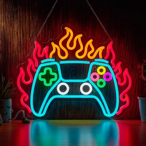 Letrero de neón para jugador, letrero LED con mando de videojuegos, luz LED para decoración de habitación de jugadores, letreros de neón para rojo