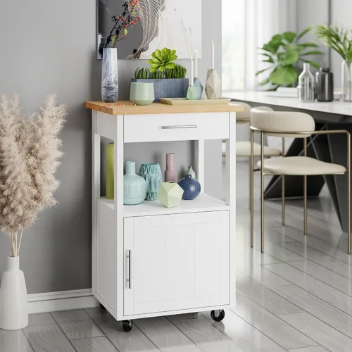 Miniatura 13 de JY QAQA Isla de cocina de 22" con ruedas con gabinete de almacenamiento, carrito de cocina con estantes, mango de carrito para toallero o movilidad