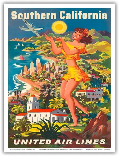 Miniatura 9 de Southern California - United Air Lines - Vintage Airline Travel Poster by Joseph Fehér c.1950 - Master Art Print (Unframed) 6in x 9in