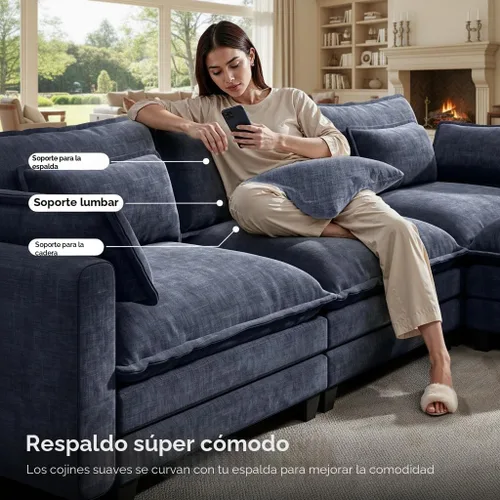 Miniatura 3 de Marsail Sofá modular modular de 110.6 pulgadas en forma de U, moderno y cómodo sofá nube, sofá de felpilla de 5 asientos con almohada y otomana Azul