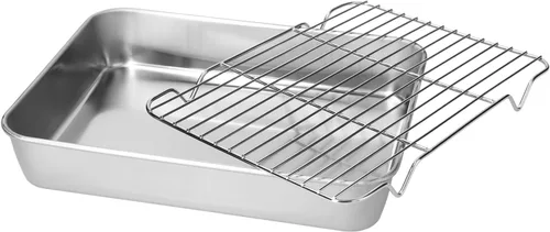 Miniatura 4 de Bandeja para asar, bandeja rectangular de acero inoxidable para hornear y estante para cocinar hornear (9.3 x 6.9 x 2.0 in)