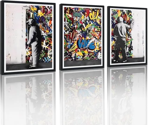 Miniatura 39 de 3 Piezas de Arte de Pared Banksy en Lienzo, Póster de Graffiti, Decoración de Pared con Citas Inspiradoras, Nunca Te Rindas, Obras de Arte para Sala