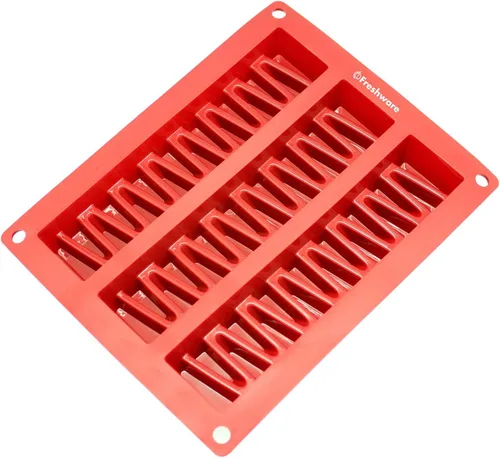 Miniatura 2 de Freshware CB-800RD - Molde de silicona de 3 cavidades con diseño zig zag para hacer chocolates, Toblerone, Rojo