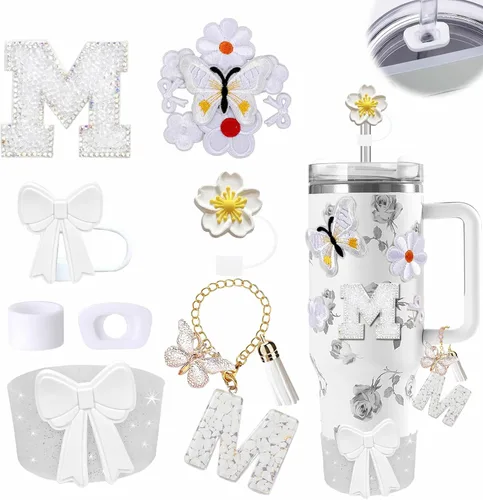 Miniatura 12 de 15 piezas de set de accesorios para vaso Stanley Cup 30oz 40oz con asa, incluye cubierta de pajita de silicona y bota, encanto de asa, encantos