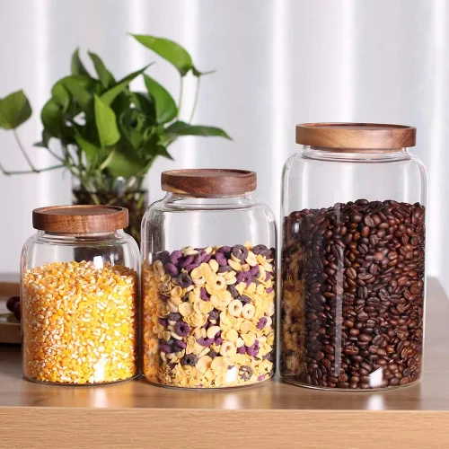 Miniatura 6 de Frascos de almacenamiento de vidrio con tapas herméticas, juego de 2 de 42 onzas líquidas (1250ml) recipiente para café con tapa de madera