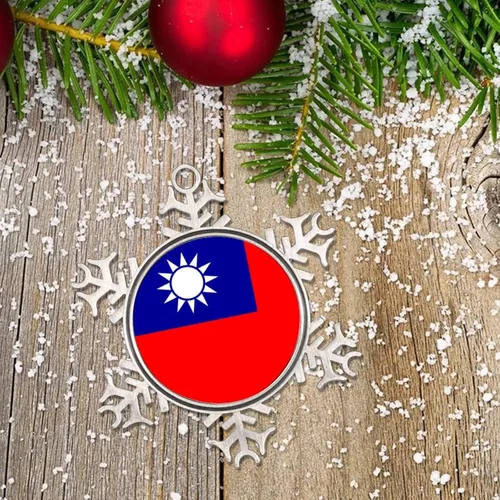 Miniatura 6 de Bandera nacional de peltre copo de nieve adornos de Navidad de China Taiwán bandera adornos para árbol de Navidad, decoración colgante de metal