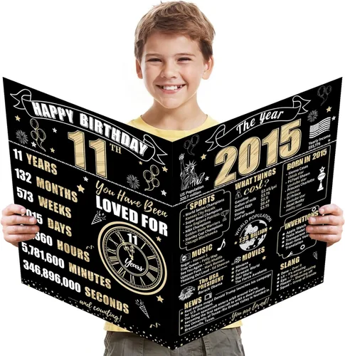 Miniatura 8 de Turypaty Tarjeta de 10 cumpleaños grande con sobre para niños y niñas, libro de firmas de invitados gigante de feliz 10 cumpleaños en negro y oro