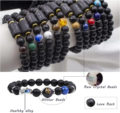 Miniatura 4 de yomlry 2 pulseras del zodiaco de 0.315in, pulsera de cristal curativo espiritual para mujeres y hombres, pulsera de 12 constelaciones, signo