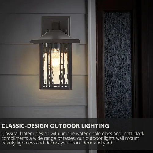 Miniatura 4 de Luces de porche al aire libre, luces de pared exterior para montaje en pared, iluminación impermeable para patio con vidrio ondulado de agua