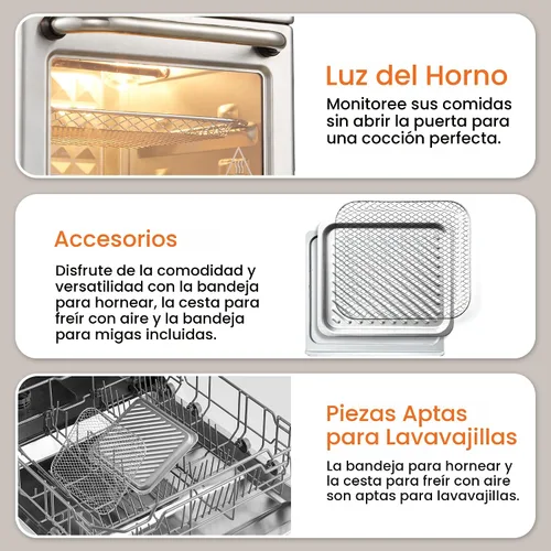Miniatura 6 de Horno de Aire Frito Elite Gourmet EAF0852SS, Capacidad de 8.5 Qt. con función de freír al aire, asar, tostar, hornear y asar con convección, Acero