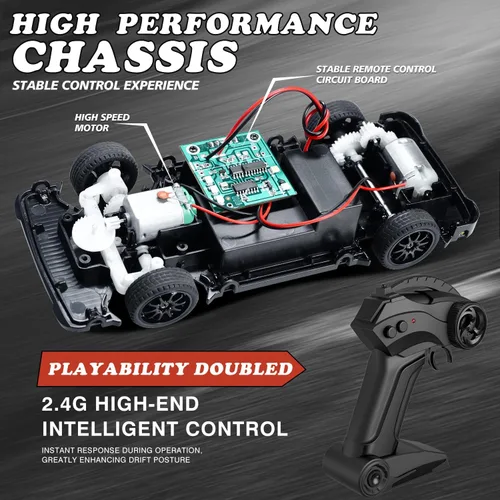 Miniatura 4 de Coche RC de Deriva Escala 1:24 Vehículo de Control Remoto 25KM/H(Pico) 4WD con Deriva, Coche RC de Deriva JDM con Luces LED Batería Recargable USB