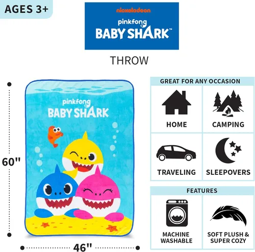 Miniatura 3 de Franco - Ropa de cama infantil de microfibra súper suave, 46 pulgadas x 60 pulgadas, diseño de Baby Shark Tiburón bebé