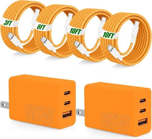 Miniatura 19 de USB C de carga súper rápida de 65 W para iPhone 17 16 Pro Max, bloque de carga USB C de 3 puertos de 100 W PD y cable trenzado tipo C de 3/6/6/10