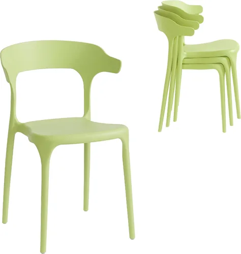 Miniatura 10 de Juego de sillas de comedor apilables modernas, sin ensamblaje, silla de plástico, silla de patio, adecuada para cafés y restaurantes interiores