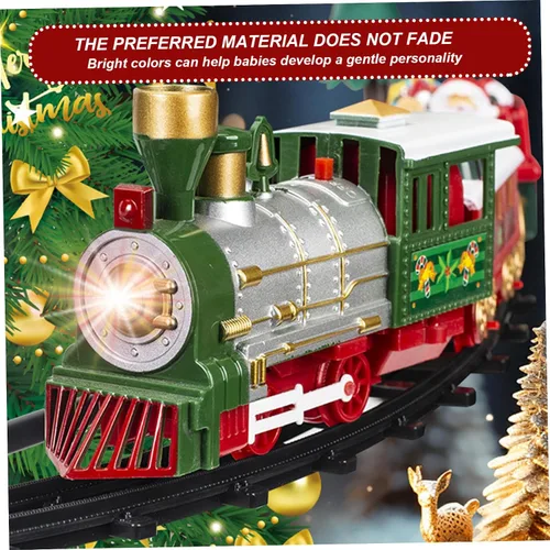 Miniatura 7 de Juego de tren de árbol de Navidad con luz y sonido colgante de tren de Navidad con locomotora trineo de carro y pistas para niños árbol de regalos .