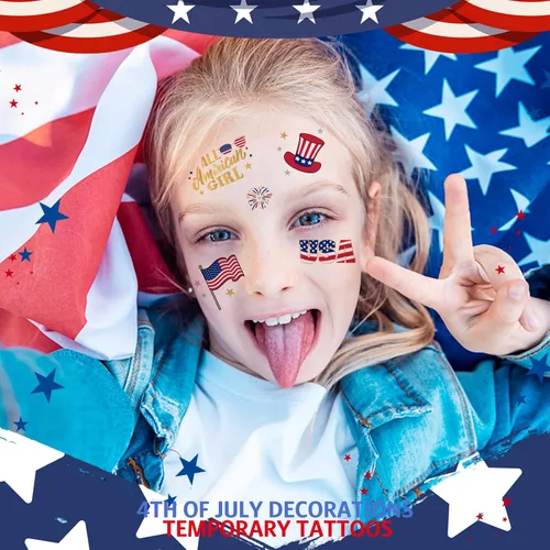 Miniatura 3 de Decoraciones del 4 de julio, tatuajes temporales de Estados Unidos Giltter, bandera de Estados Unidos, Let's get LIT All American Girl