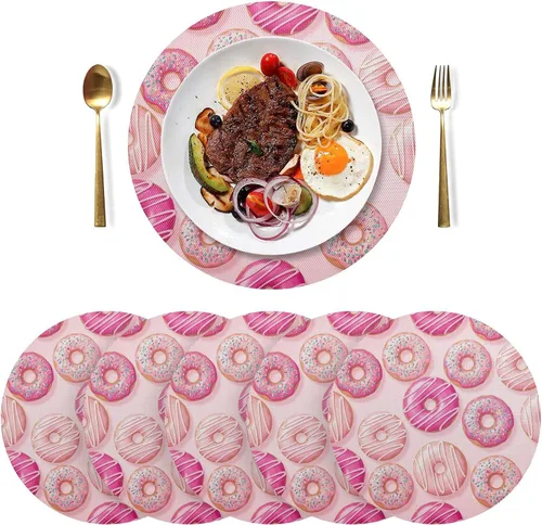 Miniatura 3 de Pink Donuts Round Placemat, Non Slip Heat Resistant Mats for Kitchen one sizex1
