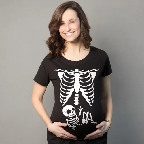 Miniatura 10 de Playera de disfraz para Halloween, diseño chistoso de esqueleto de bebé, para embarazadas, para madres.