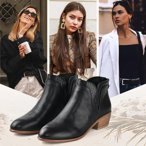 Miniatura 6 de SDONY Botines de tacón bajo para mujer, botines gruesos y elegantes con cremallera para mujer