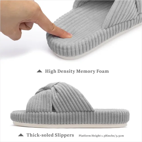 Miniatura 2 de Chantomoo Pantuflas para mujer, de espuma viscoelástica, para el dormitorio, con lazo de pana, con bandas cruzadas, cómodas, modernas, para regalo
